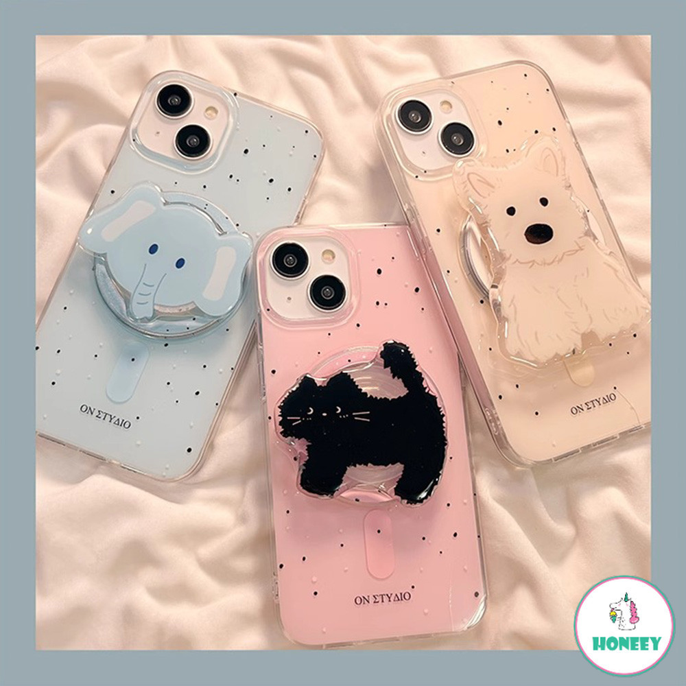 เคสโทรศัพท์มือถือ TPU แข็ง กันกระแทก ลายการ์ตูนแมว ช้าง มีแม่เหล็ก สําหรับ Iphone 11 15 14 Pro Max 12 13 Promax XR XS 7Plus 8Plus