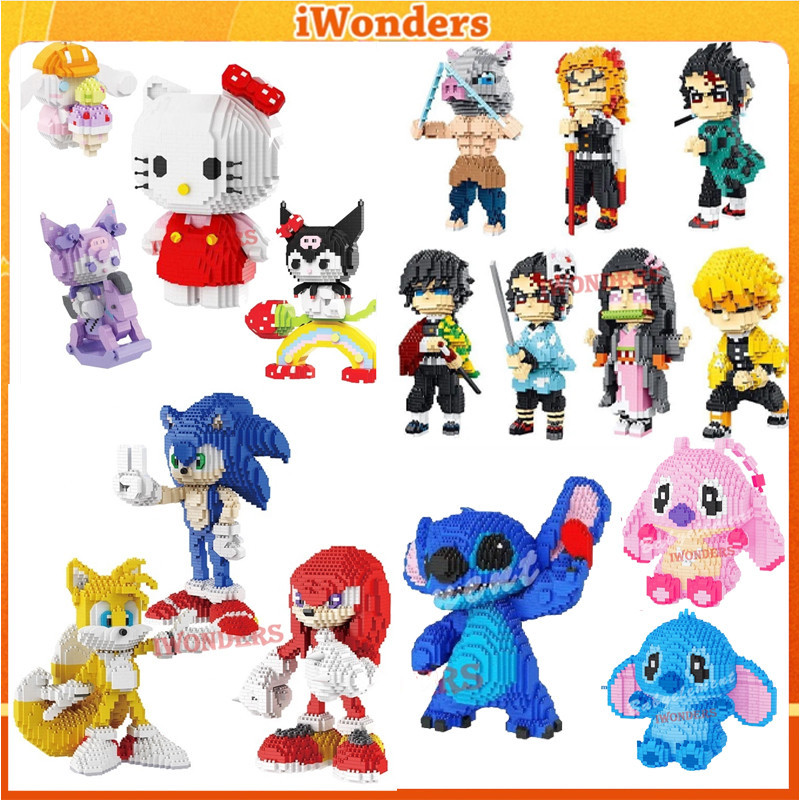 อิฐนาโนสัตว์ Hello Kitty Kuromi Demon Slayer Minions Stitch Sonic The Hedgehog Buildin บล็อกของเล่นเด็กของขวัญ