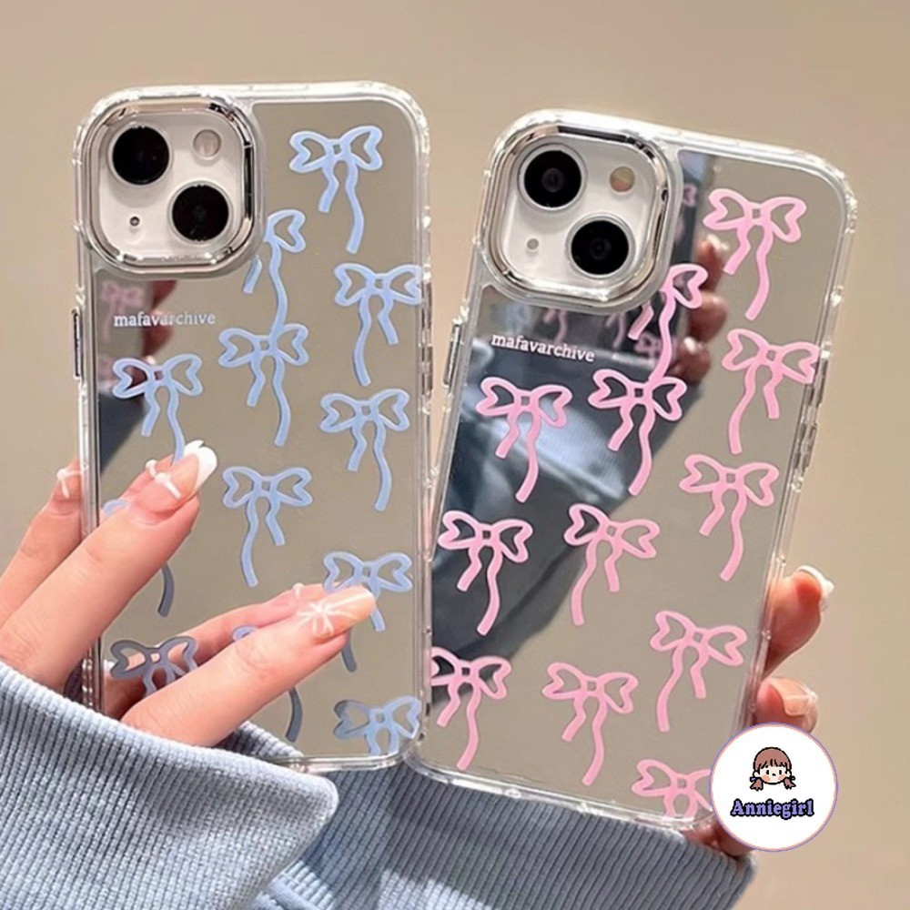 แฟชั่น Bowknot กระจกเคสโทรศัพท์สําหรับ Iphone 11 15 16 Pro MAX 12 14 13 Promax 16 Plus XS MAX XR 7 8Plus กันกระแทกโทรศัพท์ฝาหลัง