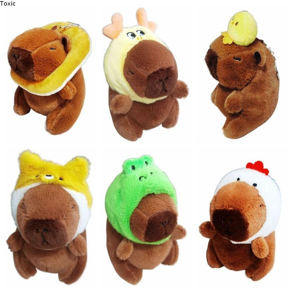 Toxic ตุ๊กตา Capybara พวงกุญแจ, หลากสีน่ารักของเล่นจําลอง Capybara จี้, ของขวัญอุปกรณ์เสริม Guinea Pig การ์ตูน Capybara Fluffy ตุ๊กตาสัตว์ของขวัญวันเกิด