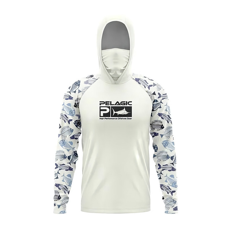 ผู้ชายแขนยาวเสื้อกันหนาวป้องกันรังสียูวีตกปลาเสื้อผ้าท็อปส์ตกปลาเสื้อกันหนาวหมวกเสื้อหน้ากาก