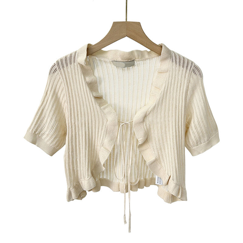 Gakki เสื้อคาร์ดิแกนคลุมไหล่กันแสงกันแดดแขนสั้นผู้หญิงผ้าตัวสั้นขนาดเล็ก ผ้านิ่มใส่สบาย ฟรีไซส์ พร้อมส่ง 2101#