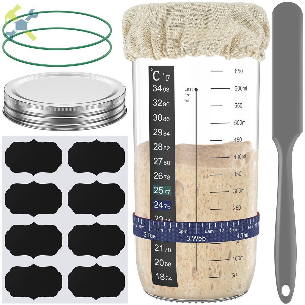 6 ชิ้น Sourdough Starter Jar ชุด 24 ออนซ์ขนาดใหญ่ความจุ Sourdough Starter คอนเทนเนอร์ฝาปิดโลหะนํากลั