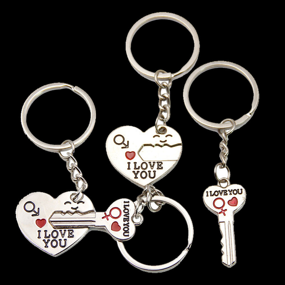 2 ชิ ้ น/ชุดคู ่ Key Chain โลหะรูปหัวใจพวงกุญแจเขียน I Love You An arrowThrough แหวนหัวใจของขวัญแต ่ งงานวันวาเลนไทน ์