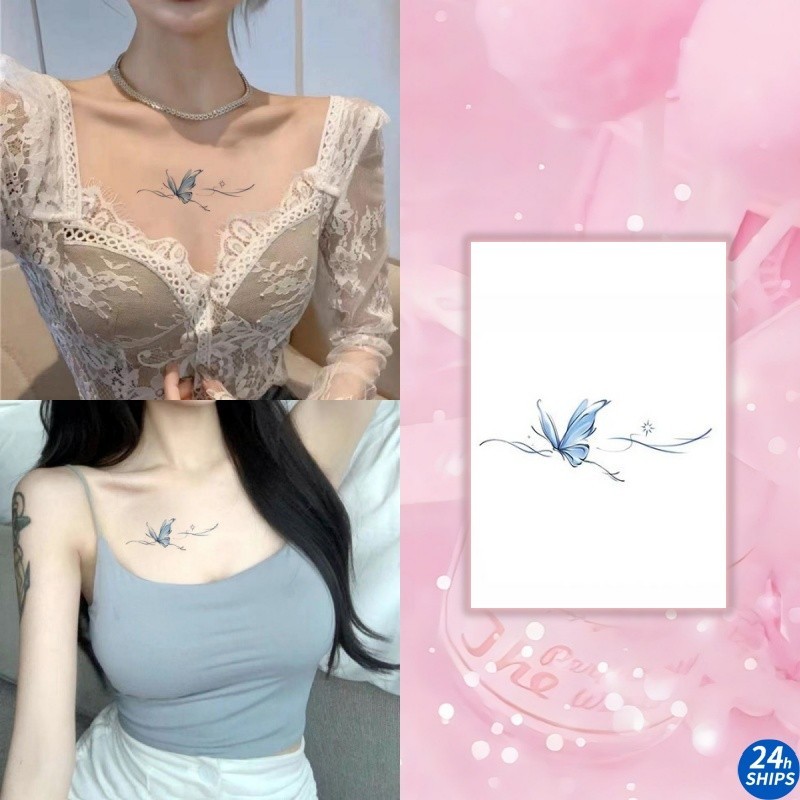 ปีกแสงลายผีเสื ้ อสักเซ ็ กซี ่ สาวแขนสักสติกเกอร ์ รอยสักกันน ้ ํายาวนาน 7 วันรอยสักปลอมชั ่ วคราว