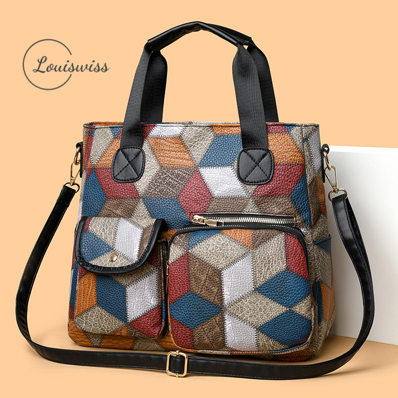 Louiswiss Sling Bag for Woman Shoulder Bag Crossbody Bag Large Capacity Tote Bag Retro Printing Brown Black