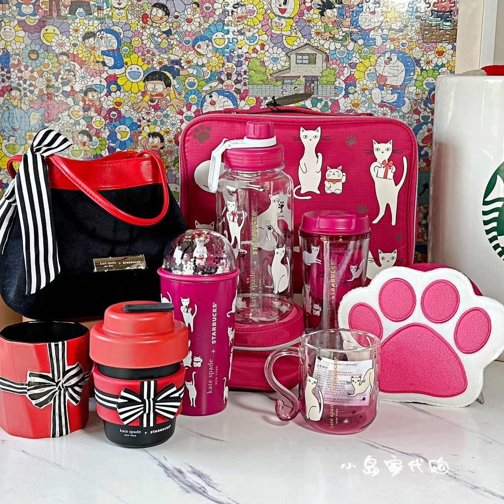 Starbucks 2023 Spring Rose Red Cat Bow kate spade Mug Thermos Cup ขวดน้ํา Takeaway