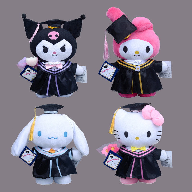 ฤดูกาลรับปริญญา Sanrio ตุ๊กตาตุ๊กตา 25 ซม. Kuromi Melody เสื้อผ้าปริญญาตรีจบการศึกษาหมวกหมอของเล่นตุ๊กตา