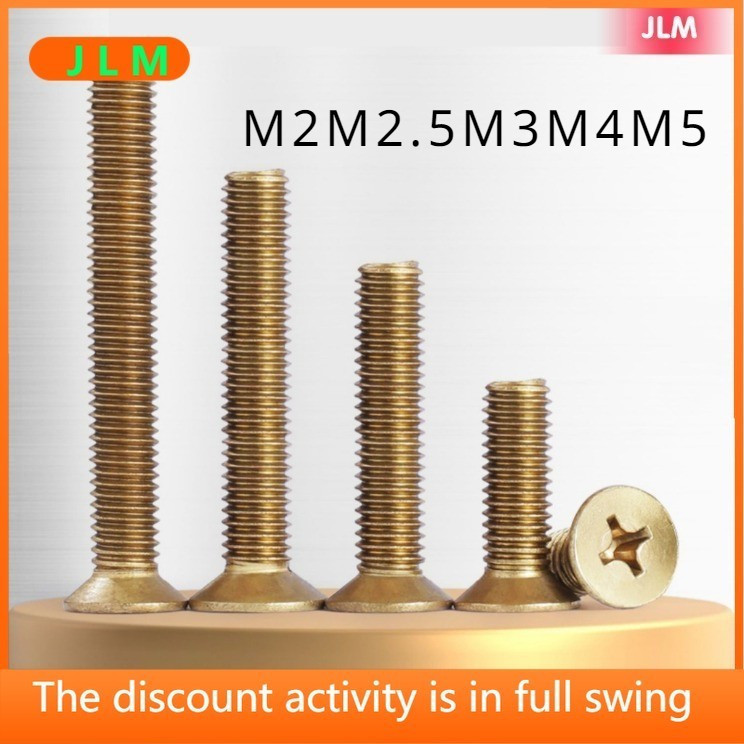 ((JLME) สกรูทองเหลืองขนาดเล็ก Phillips Countersunk หัวสกรู M2M2.5 M3M4M5 อุปกรณ์สกรูทองแดงหัวแบน