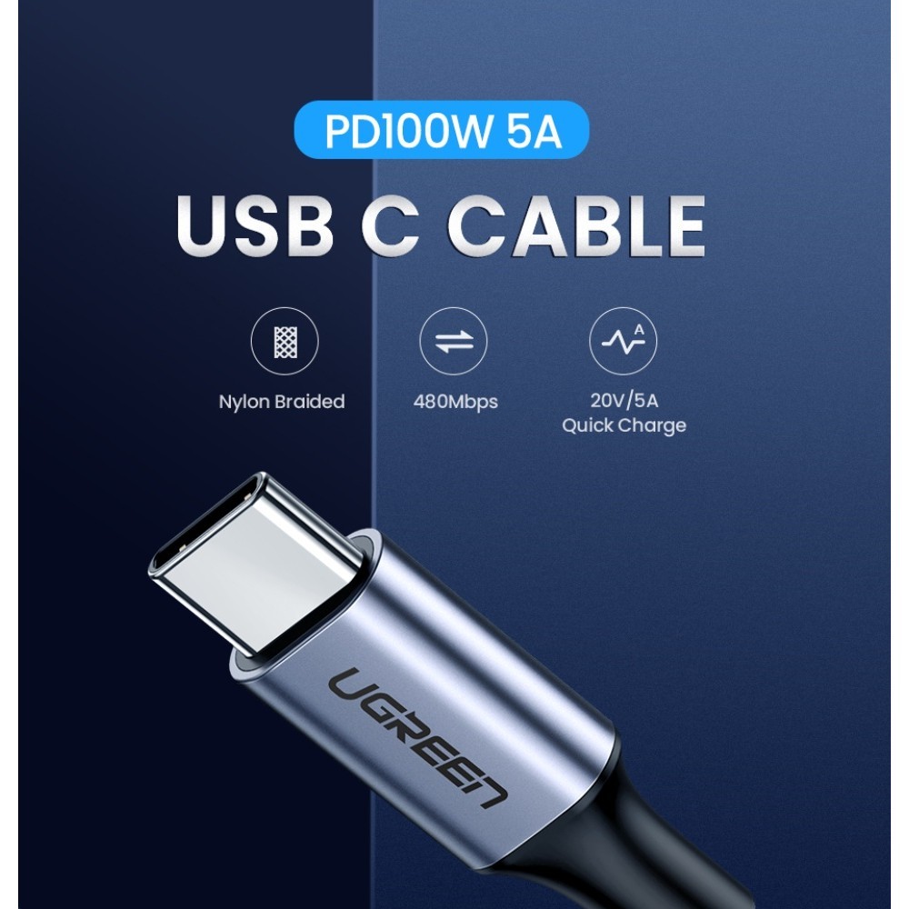 UGREEN US316-70427/70428 TYPE-C USB-C 2.0 ถึง USB-C 5A สายชาร์จ 1 เมตร / 1.5 เมตร