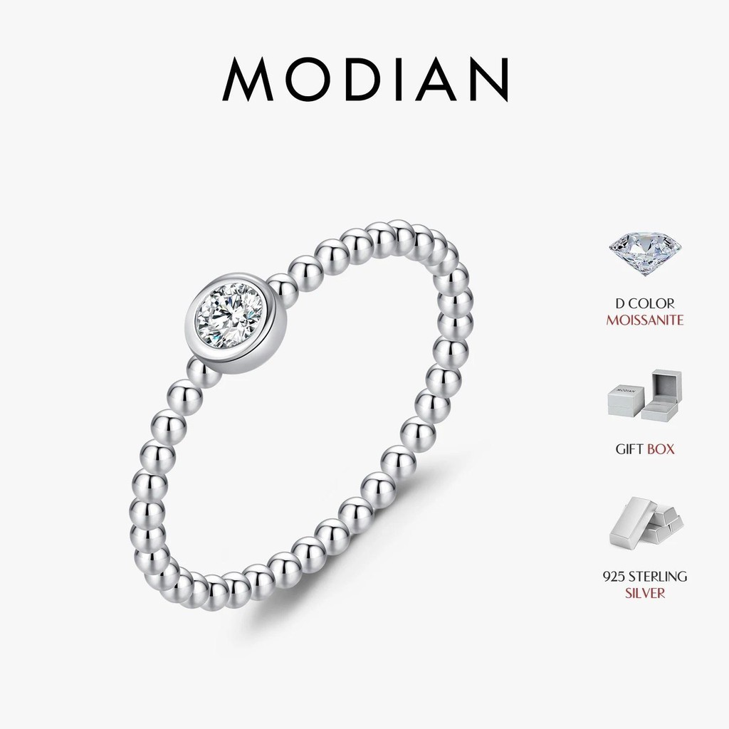 Modian Bezel การตั้งค่า Moissanite แหวน 925 เงินสเตอร์ลิงลูกปัดอินเทรนด์ Stackable Finger แหวนผู้หญิง Lab เพชรเครื่องประดับ