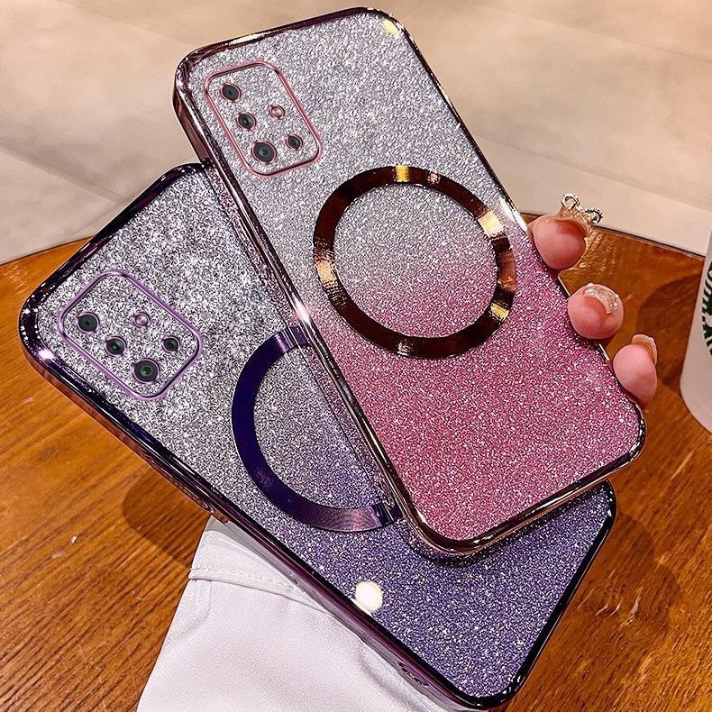เคส Samsung A51 A71 M51 เคสกลิตเตอร์ชุบหรูหรา เคสโทรศัพท์กลิตเตอร์ชุบพร้อมแม่เหล็กดูดและเลนส์ป้องกันการตกสําหรับครอบคลุมเต็มรูปแบบ เคสโทรศัพท์ Samsung A51 A71 M51