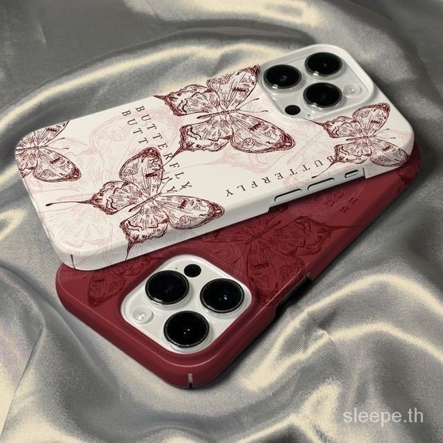 Niche สไตล์จีน Art Retro สีแดงผีเสื้อ iPhone Case เหมาะสําหรับ iPhone 12 13 Pro Max 15 Plus XR 7 Plus เคสซิลิโคน 8 Plus XS Max ป้องกันฝุ่น 14 15 Pro Max 11 กันกระแทกกันกระแทก