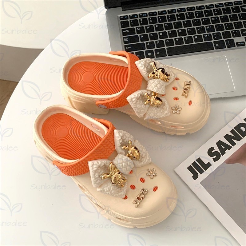 H509 รองเท้าหัวโต เสริมส้นสูง 7 CM แถมตัวติดน่ารัก มีสายรัดส้นเท้า รองเท้าผู้หญิง สีพาสเทล สินค้าพร้อมส่ง