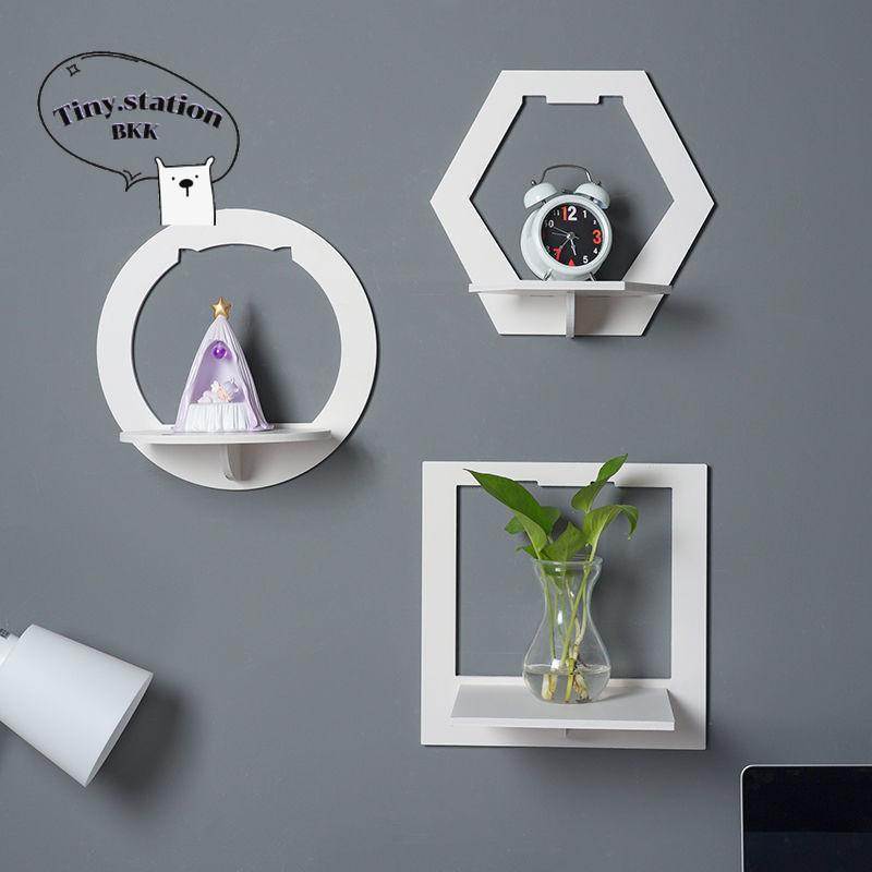ชั้นวางของทรงเหลี่ยม ติดผนัง ไม่ต้องเจาะ รูปทรงแปลกใหม่ สำหรับแต่งบ้าน วางของสะสม