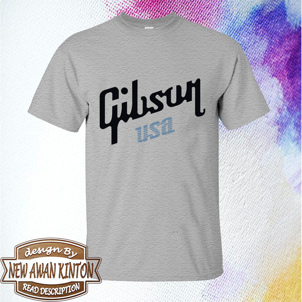 Mens Men Gibson Guitar Logo Tshirt สีเทาแขนสั้น