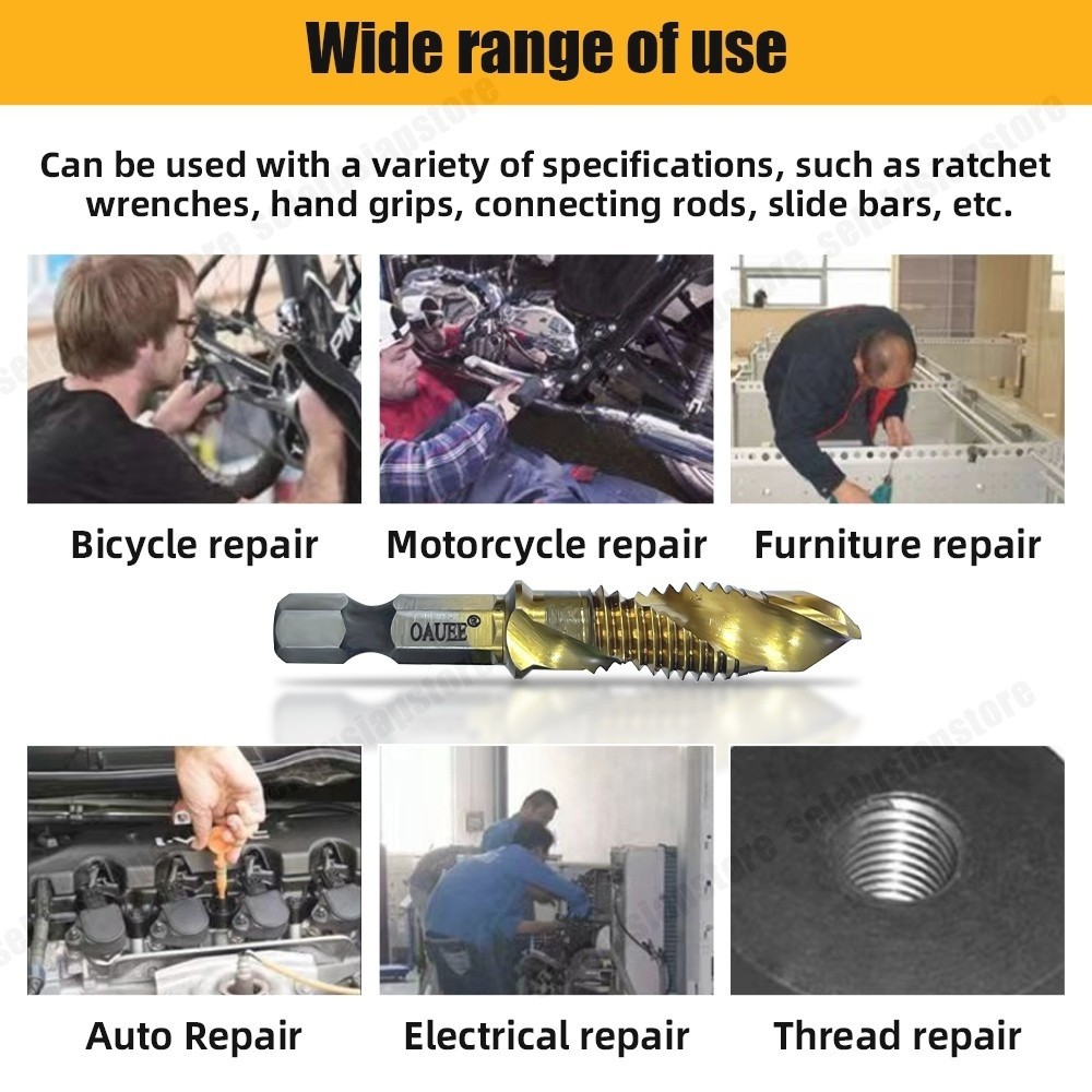MATA ID 6 ชิ้น M3-M10 HSS SCREW TAP เจาะ Bits เจาะ Bits ชุด COUNTERSINK DUSTRR BIT COMBINATION STEEL