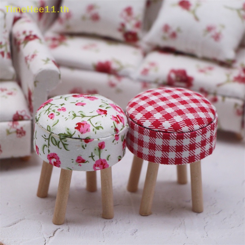 Timehee Dollhouse Mini เฟอร์นิเจอร์ไม้เนื้อแข็งขนาดเล็กรอบสตูลบ้านฉากตกแต่งของเล่น TH
