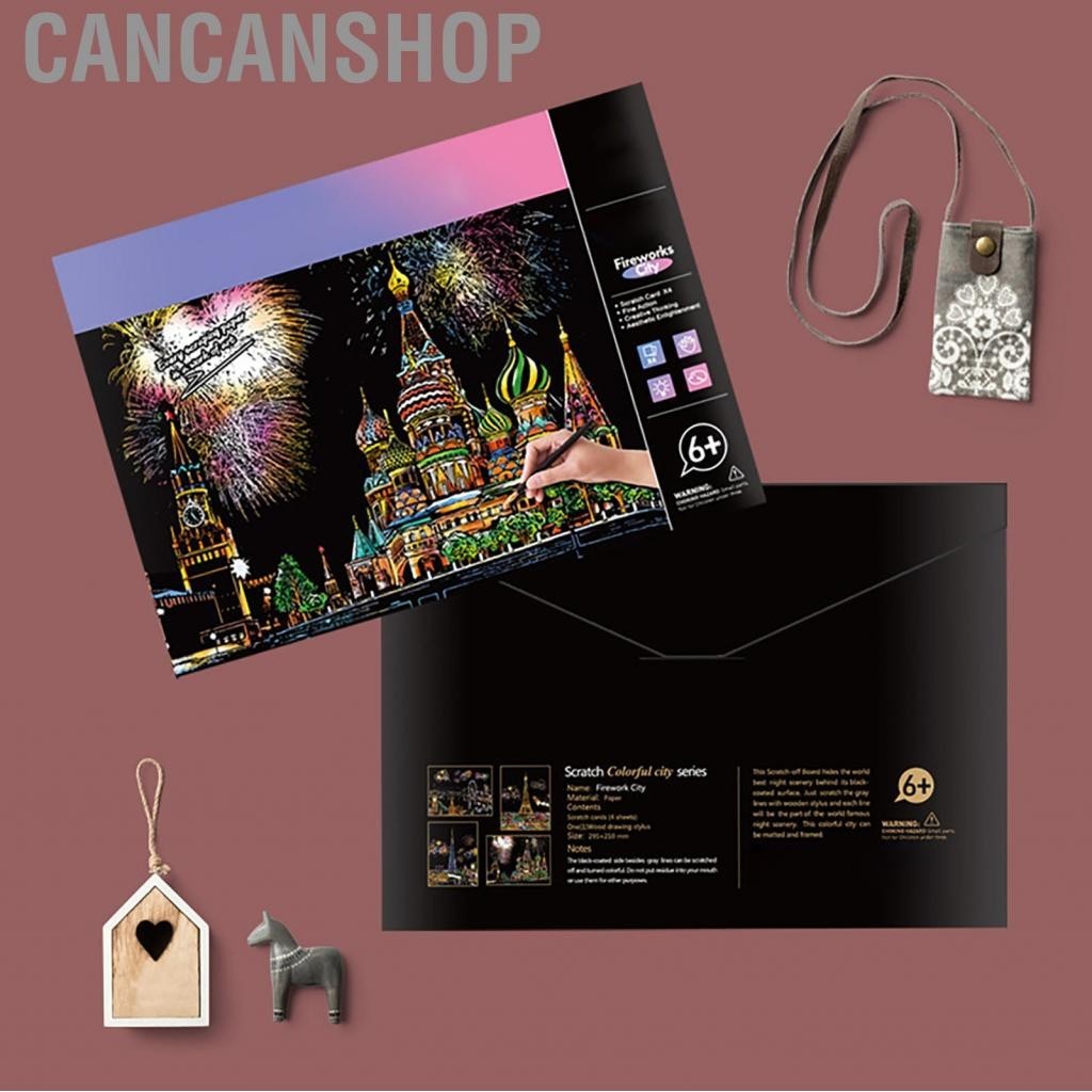 Cancanshop 4 แผ่นกระดาษ DIY หัตถกรรม A4 กระดาษแข็งสีขาวภูมิทัศน์ Scratchboard ภาพวาด