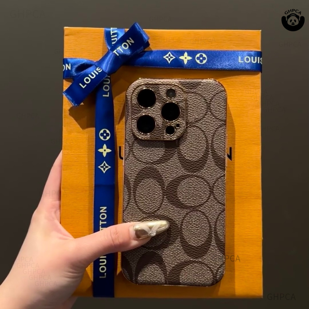 เคสป้องกันโทรศัพท์มือถือ เคสหนังกันกระแทกหรูหรา iPhone 15 13 12 11 Pro Max 14 plus Retro Leather Hot Stamping LV กล้องหลังป้องกัน