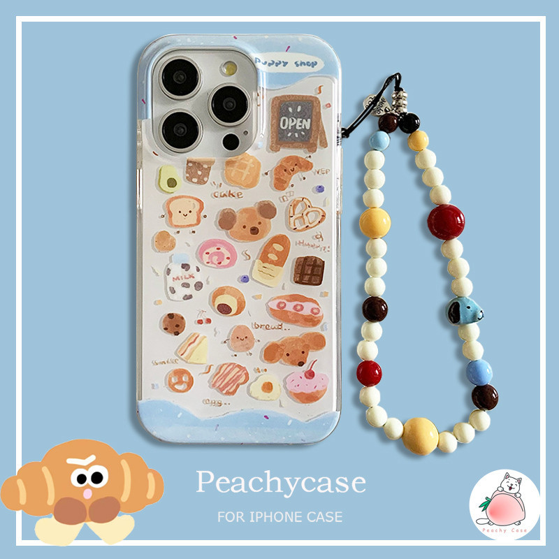 คุณภาพสูงเค้กขนมปังลูกสุนัขเคสโทรศัพท์เข้ากันได้สําหรับiphone 15 14 13 Pro Max 14promax 15Promaxพร้อมโซ่สุนัขIMDปกหลังAnti-Scratchปลอกมือถือ