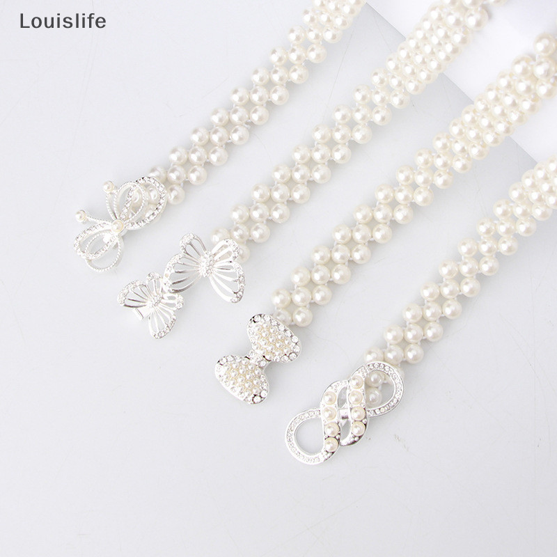 Llph สุภาพสตรีมุกโซ่เอว Rhinestone Pearl เข็มขัดตกแต่ง Elegant Elastic Buckle Chain เข็มขัดเอวชุดหวานเสื้อสาวชุดเข็มขัด LLP