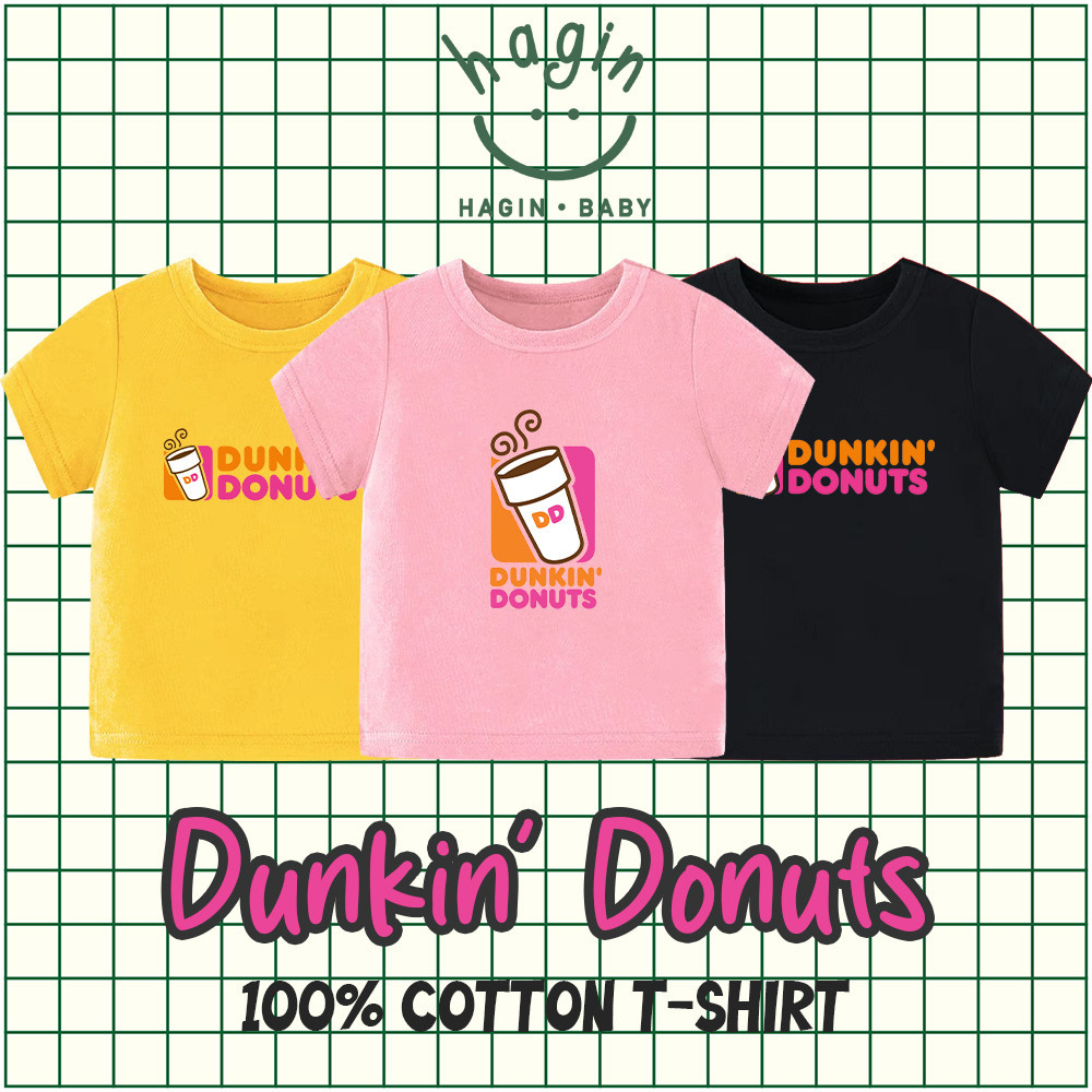 Haginbaby ธีมอาหาร DUNKIN DONUT เสื้อยืดผ้าฝ้ายเด็กน่ารักชุดเด็ก Top Tees Creative