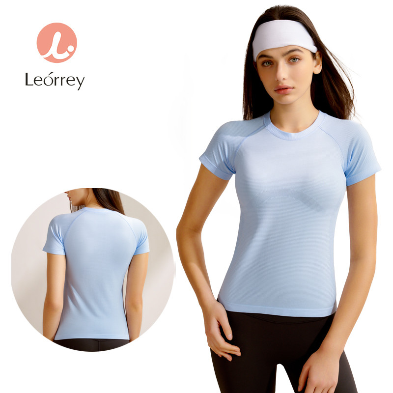 Leorrey-เสื้อวิ่งโยคะสลิมฟิต เสื้อยืดกีฬาแขนสั้น เสื้อวิ่งออกกำลังกาย ชุดกีฬา