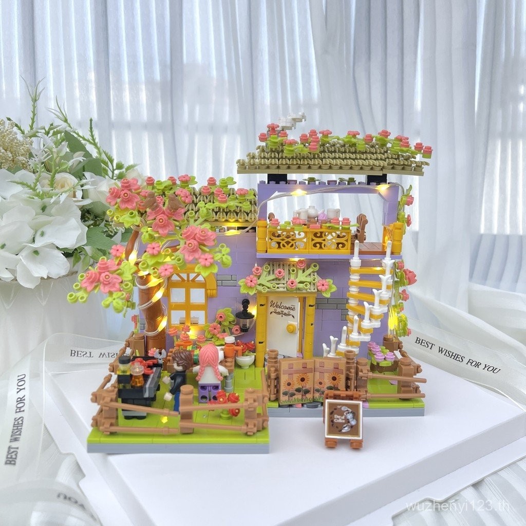 แบบจำลองคาเฟ่โรแมนติก ตัวต่อไม้ DIY ของขวัญสำหรับผู้หญิง ของตั้งโชว์ ของตกแต่งห้อง เสริมพัฒนาการ ความคิดสร้างสรรค์
