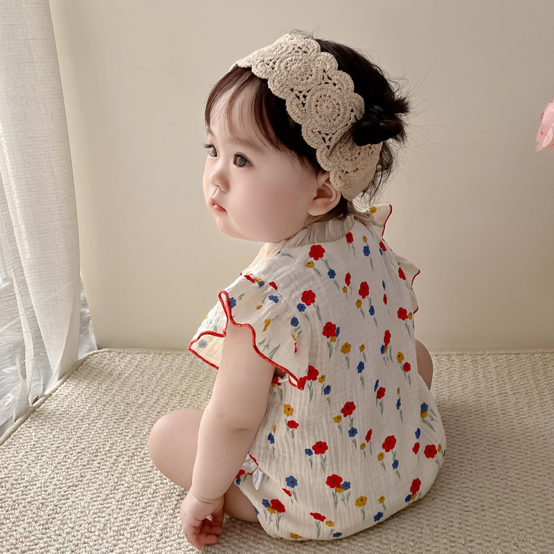 ฤดูร้อนใหม่เสื้อผ้าเด็กสาวบางบอดี้สูทแขนสั้น 0-24 เดือนระบายอากาศและสะดวกสบายดอกไม้หวานสไตล์เจ้าหญิง ชุดรอมเปอร์ สไตล์เกาหลี - รูปที่ 3