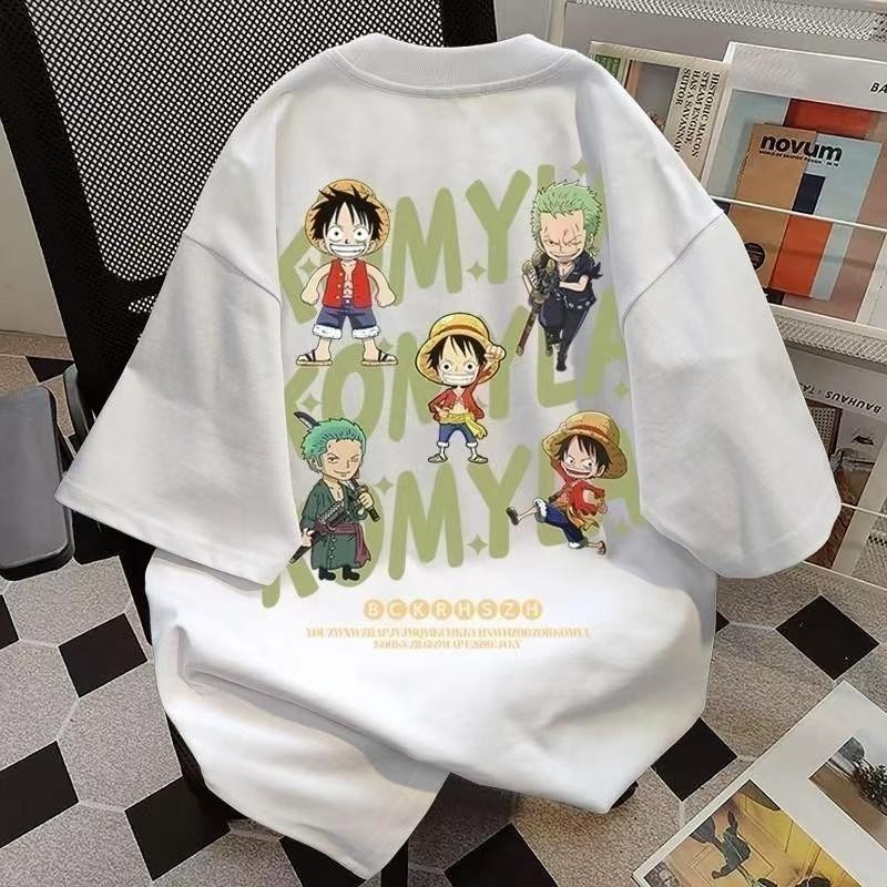 Basi💥 เสื้อยืดผู้ชาย Oversize ลายการ์ตูน คอกลม คอตตอน 100% รุ่น One piece