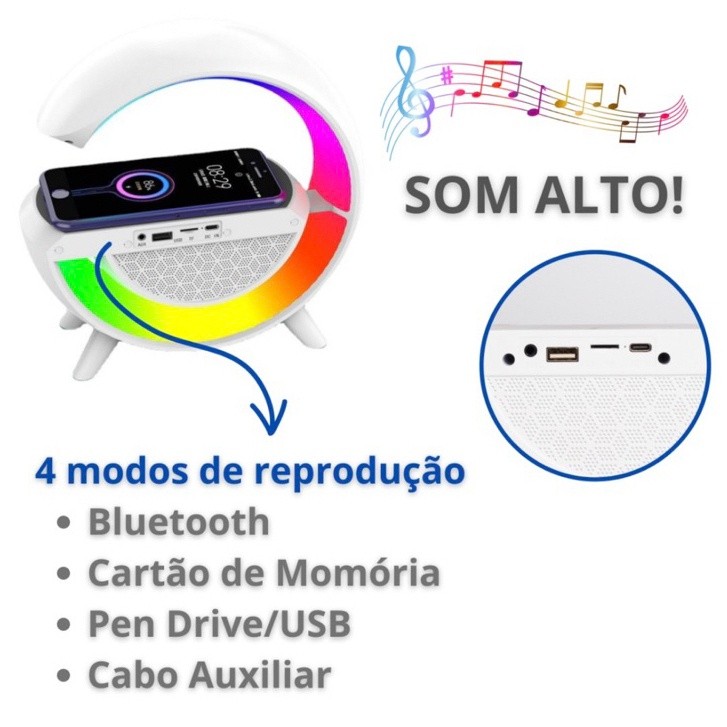 ลําโพงบลูทูธ 4in1 พร้อมโคมไฟ LED และนาฬิกาปลุก RGB ที่ชาร์จแบบไร้สายบรรยากาศ