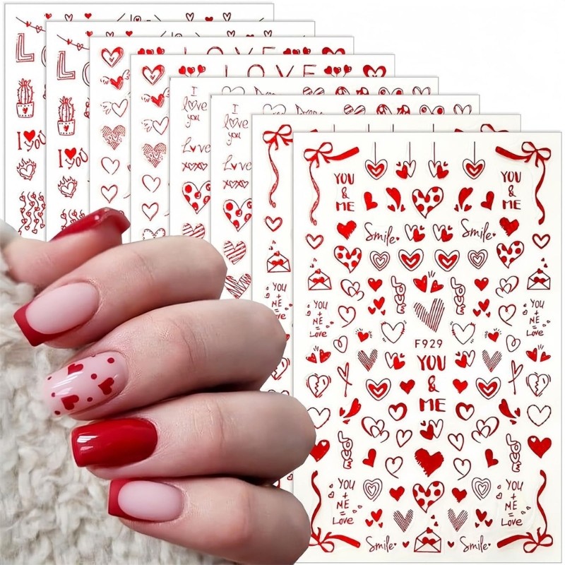 Cozy Valentines Day Nail Sticker Love Heart Nail Decals อุปกรณ์เล็บวันวาเลนไทน์