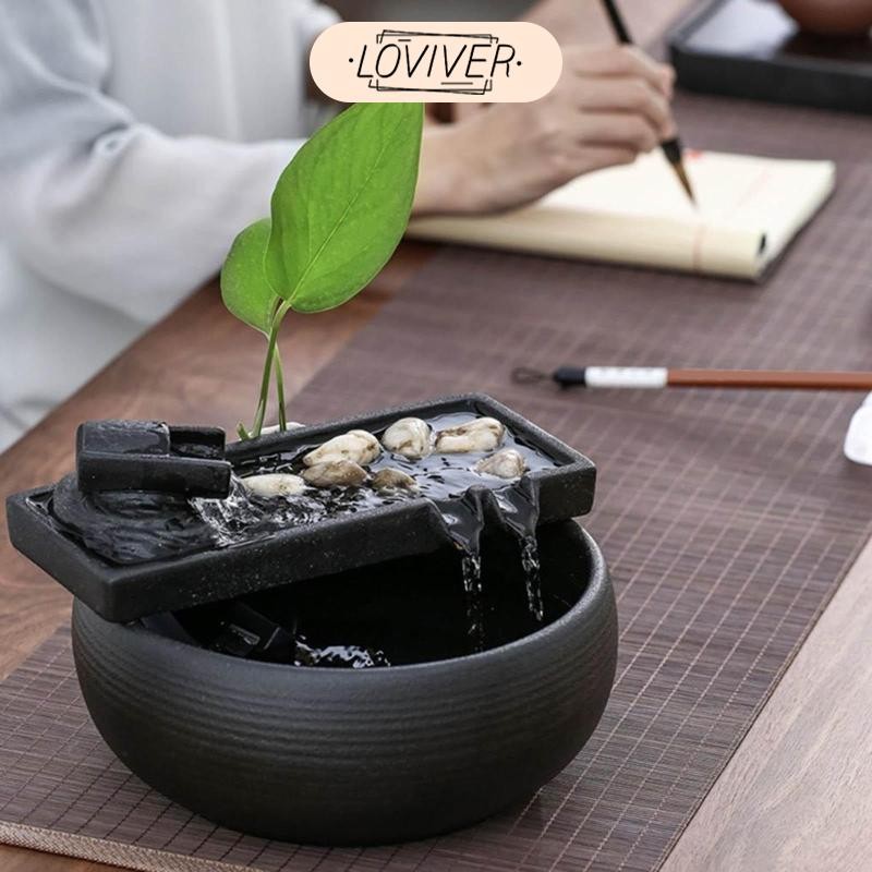 LOVIVER แจกันเซรามิกการทําสมาธิสงบเงียบน้ําในร่มสก์ท็อปเครื่องประดับสวน ยูเอสบี ขับเคลื่อน