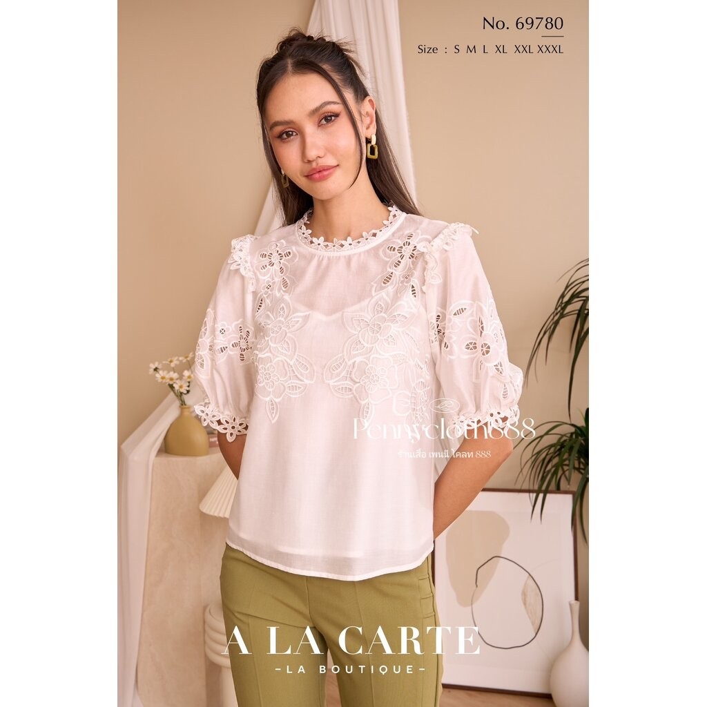 69780 เสื้อ A La Carte ชีฟองซิลด์ คอกลม แขนสั้น งานปักฉลุ สวยหรู มีซับใน by PENNY CLOTH 888