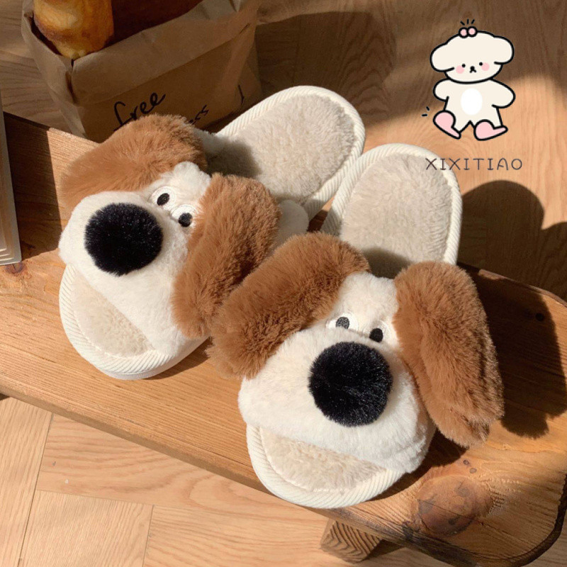 Xixtiao รองเท้าแตะผู้ชายผู้หญิง Warm Soft Sole ลูกสุนัขสามมิติในร่มบ้าน