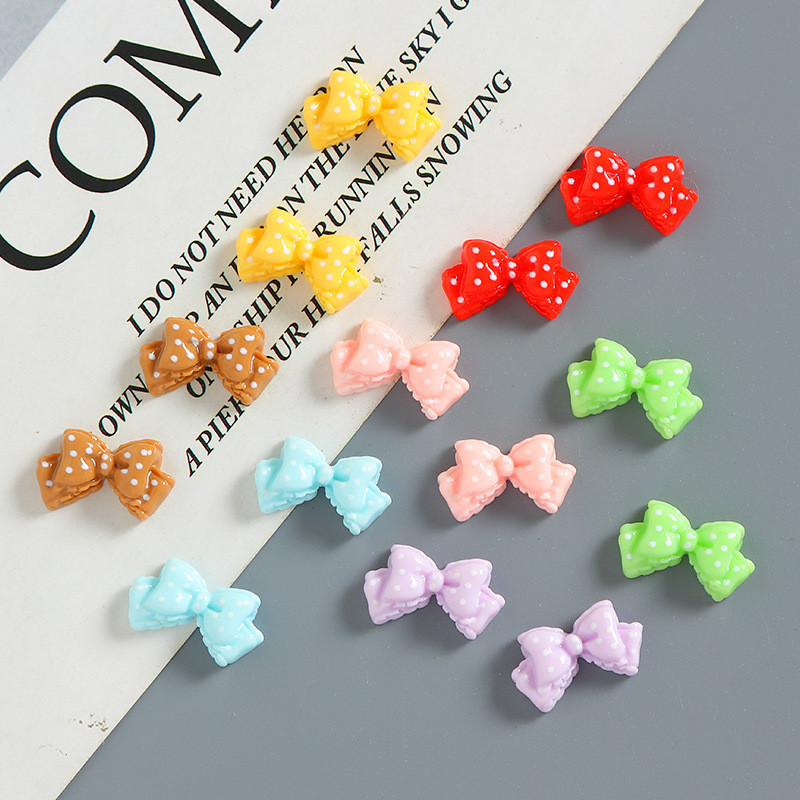 10 ชิ้น โบว์ไทมินิลายการ์ตูน ลายจุด อุปกรณ์เรซิน DIY กาวครีม เคสโทรศัพท์ คลิปผม วัสดุ