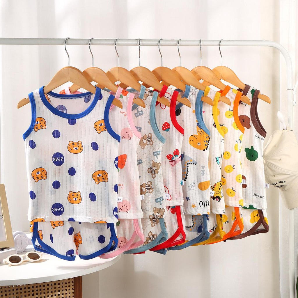 เซ็ทเสื้อกล้าม+กางเกง เด็ก0-5 ขวบ คอตตอนเยื่อไผ่ใส่สบาย ระบายอากาศดี ลายน่ารักใส่เล่นใส่นอน ใส่เที่ยว รับลมร้อนสบ๊ายยY27