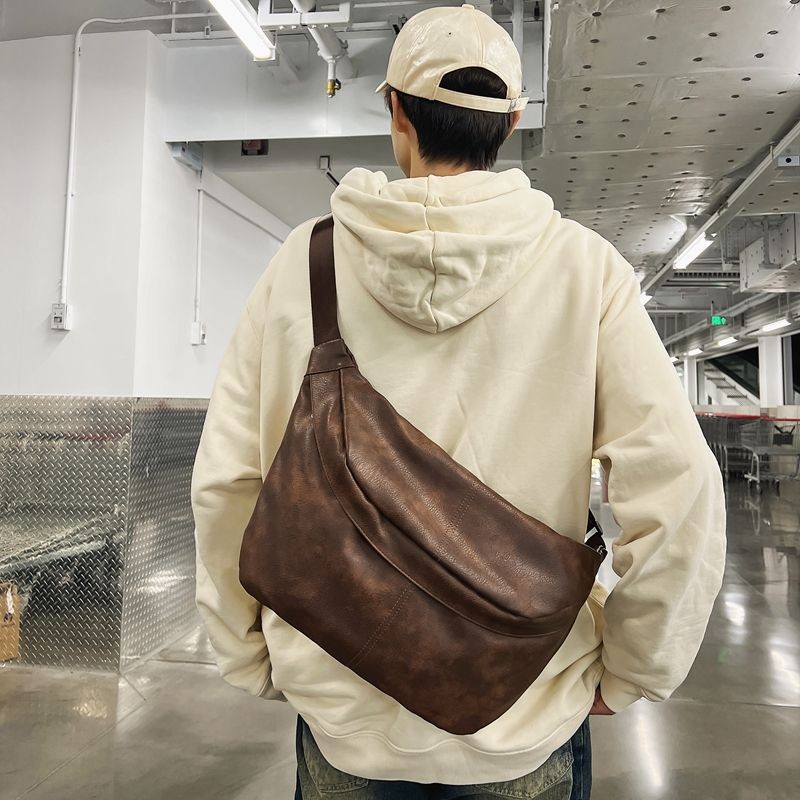 Street Wear Messenger Bag Mens Bag Casual Chest Bag Shoulder Bag Sports Dumpling Bag Female PU Leather Large Capacity Shoulder Bag Commuter Bag 3.11 a