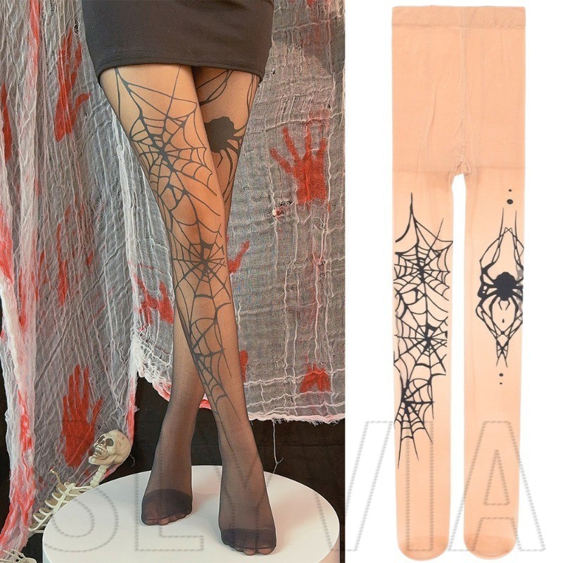 Halloween Spider Web Pantyhose - เครื่องประดับปาร์ตี้ฮาโลวีน - ถุงน่องสีดำยืดหยุ่น นุ่ม ป้องกันตะขอ