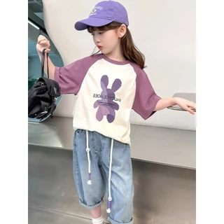 (จัดส่งตลอด 24 ชั่วโมง) KIDS PRINCESS เด็กผ้าฝ้ายสีชนกันแขนสั้นฤดูร้อนใหม่เสื้อยืดเด็กครึ่งแขนด้านบน D16