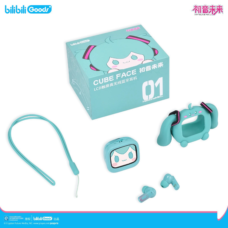 Bilibiligoods Hatsune Miku CUBE FACE หน้าจอสัมผัส LCD หูฟังบลูทูธไร้สายจริง