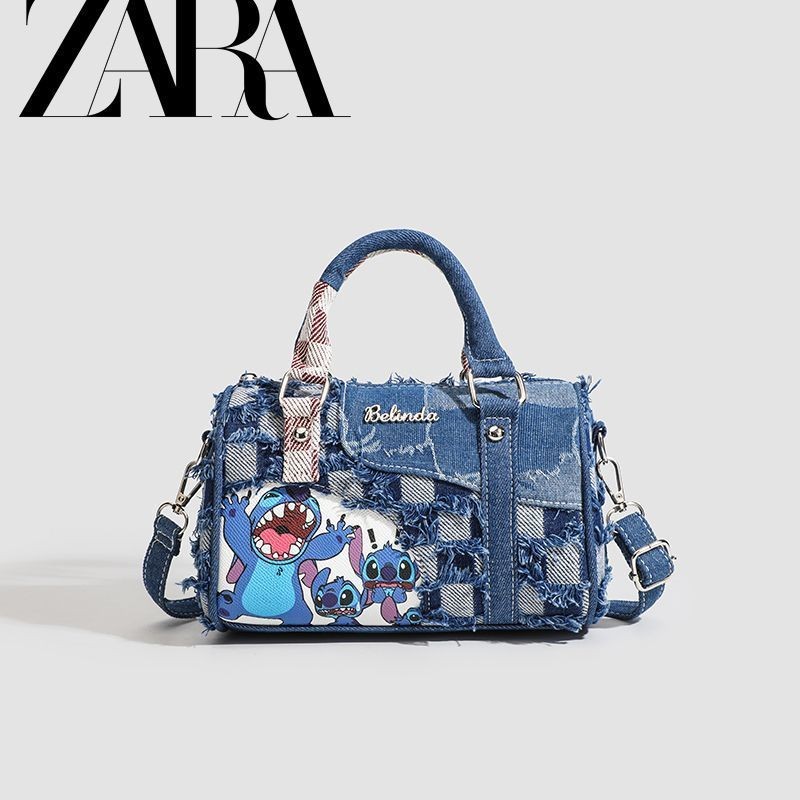 Zara Home กระเป๋าหญิง 2025 สไตล์ใหม่ Original Niche Pass Stitch Denim ไหล่เดียวเย็บกระเป๋าหมอนแบบพกพา