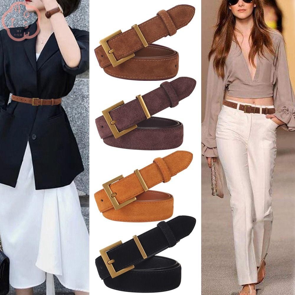 Mioshop Frosted Cowhide Belt, Casual Luxury Design Suede Leather Belt, แฟชั่นอินเทรนด์กางเกงอเนกประสงค์ชุดเข็มขัดของขวัญ
