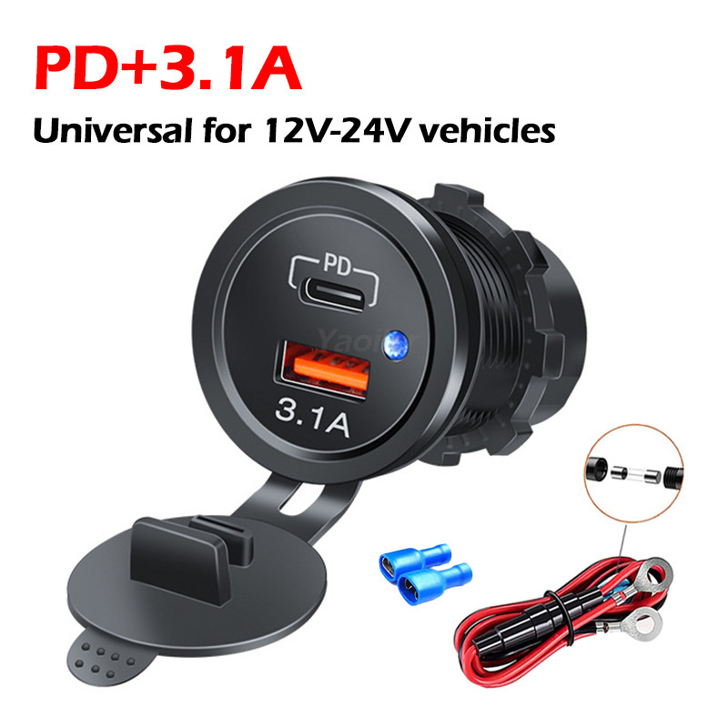 1 PC 2025 ใหม่ล่าสุดรถจักรยานยนต์ Car Charger ไฟ LED USB Type-C Charger Power Socket ไฟแช็กกันน้ําสําหรับรถบรรทุก ATV เรือ - รูปที่ 7