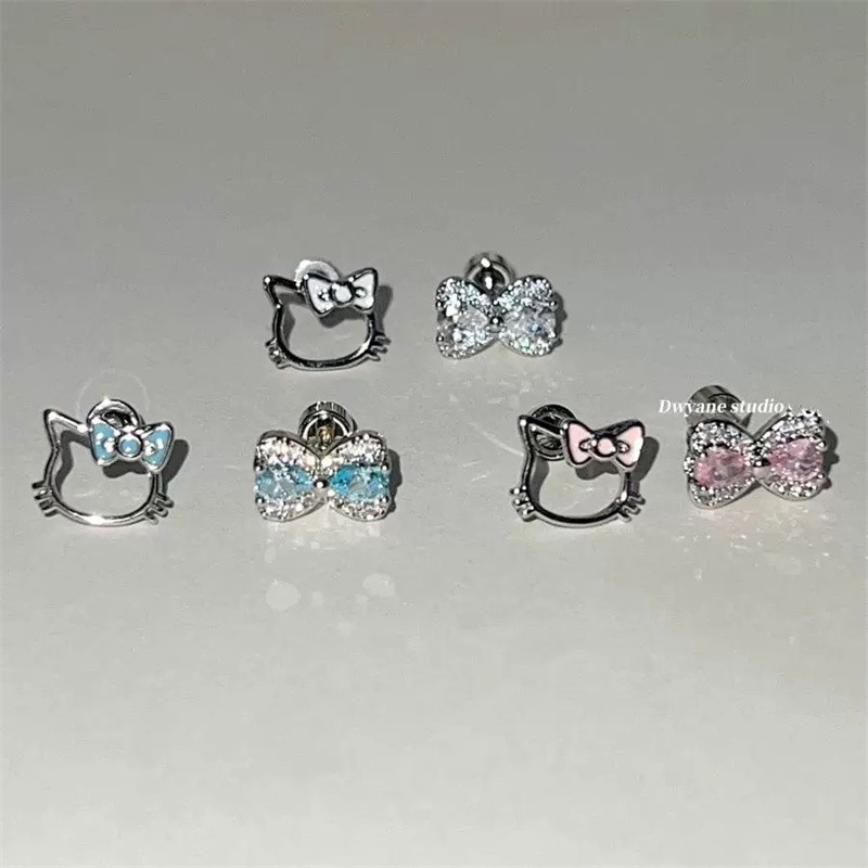 1 ชิ้น Charm Alloy เรขาคณิต Blue Cat Bowknot Earbone ต่างหูสําหรับสุภาพสตรี