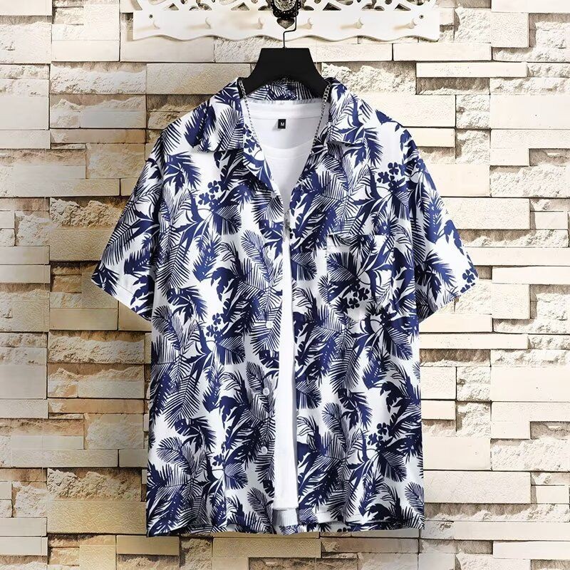 Eershenshi เสื้อเชิ้ตแขนสั้นพิมพ์ลายใบเขตร้อนมีสไตล์สําหรับฤดูร้อน - ปลอกคอคิวบา ลําลองและอินเทรนด์เสื้อสงกรานต์
