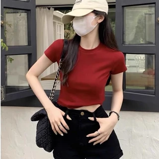 พร้อมส่ง เสื้อยืดสวยๆผู้หญิง เสื้อยืดเข้ารูปทรงผู้หญิง เสื้อยืดแขนสั้นสีขาวสไตล์เรโทรอเมริกันทรงเข้ารูปClothing Lady