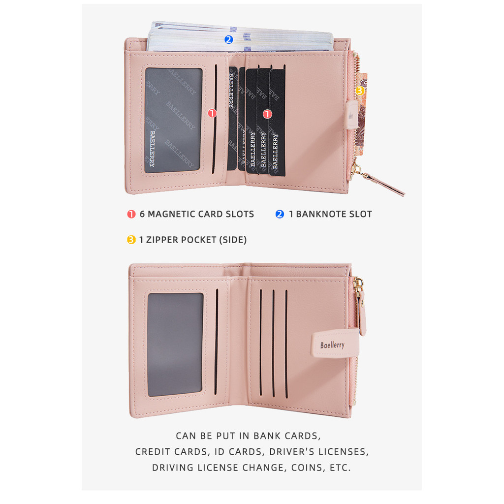 แบลเลอร์รี่ เวอร์ชั่นเกาหลีของ อิน หลาย-การ์ด หัวเข็มขัดสีกระเป๋าใส่เหรียญหมีพิมพ์ใหม่สุภาพสตรีกระเป๋าสตางค์สั้น