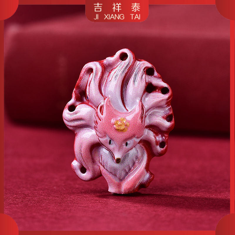 สร้อยคอ จี้ Cinnabar จี้ทรายสีแดงจิ้งจอกเก้าหางเนื้อหาต่ํา DIY อุปกรณ์ทอด้วยมือสร้อยคอเชือกมือ
